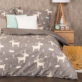 4Home Pościel flanelowa Happy reindeer, 140 x 200 cm, 70 x 90 cm