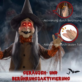 HOMCOM Wiedźma z Miksturą, Dekoracja Halloween, Straszne Dźwięki, Czerwone Oczy, Ruchoma, 183 cm