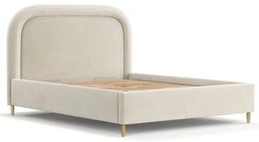 Kremowe tapicerowane łóżko dwuosobowe ze schowkiem i stelażem 140x200 cm Mija – Maison de Rêve