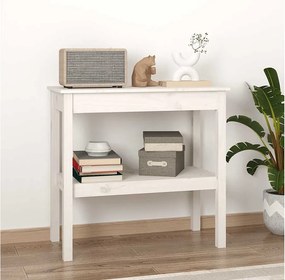 Biała konsola 80x40x75 cm z litego drewna sosnowego z półką do przechowywania, styl nowoczesny