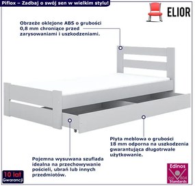 Białe klasyczne łóżko z szufladą i materacem 80x160 - Piflox