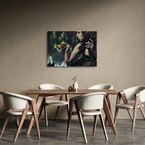Obraz na szkle pełnej wdzięku kobiety z motylem (70x50 cm)
