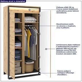 Loftowa Dwudrzwiowa Szafa Dąb Artisan Tvegi 5X