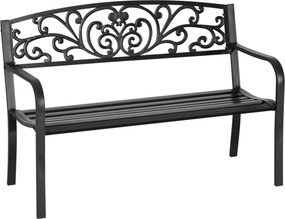 Outsunny Ławka Ogrodowa Metalowa Elegancki Wzór Kwiatowy 2osobowa Stabilna Czarna | Aosom PL