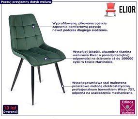 Zielone pikowane welurowe krzesło - Defri