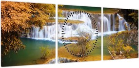 Obraz - Wodospady Huay Mae Khamin, Tajlandia (z zegarem) (90x30 cm)