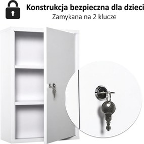 Kleankin apteczka szafka na leki stalowa biała z zamkiem trzy półki apteczka pierwszej pomocy do domu | Aosom PL