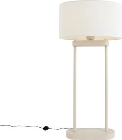 Lampa podłogowa beżowa z owalnym białym lnianym abażurem 35 cm - Thijmen