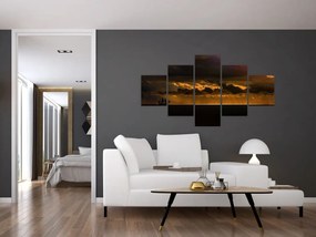 Obraz żaglówki o zachodzie słońca (125x70 cm)