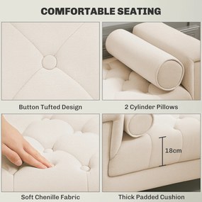 HOMCOM Ławka tapicerowana w stylu vintage z pokryciem z szenuilu, podłokietniki, 2 poduszki, ramka z drewna, ławka do sypialni, salonu, przedpokoju, 115 x 44 x 58 cm, Beżowy