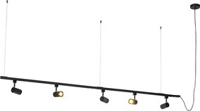 Nowoczesny system oświetlenia szynowego wiszącego z 5 reflektorami czarny 1-fazowy - Iconic Jeana