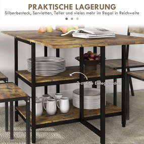 HOMCOM Stół składany do jadalni z kółkami i regulacją nóżek styl industrialny 140x80x75 cm brązowy czarny | Aosom PL