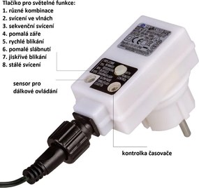 Świąteczna kurtyna 5 gwiazdek, 61 LED, zimna biel, pilot