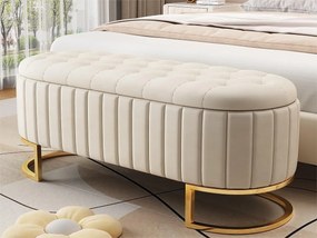 Puf do przechowywania tapicerowany welurem - styl nowoczesny - beżowy