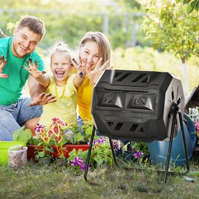 Outsunny Obracany kompostownik ogrodowy 360° z podwójną komorą, 162,74 l, czarny | Aosom PL