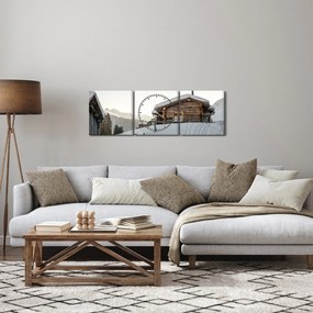 Obraz - chata górska w śniegu (z zegarem) (90x30 cm)