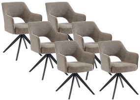 Zestaw 6 krzeseł obrotowych z podłokietnikami z tkaniny i metalu – kolor taupe – KONYA