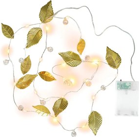 Oświetlenie perełki i złote listki, 20 diod LED, ciepła biel