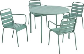 Jadalnia ogrodowa z metalu  - stół  śred. 110 cm i 4 fotele - Kolor zieleń migdałowa - MIRMANDE