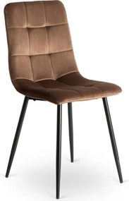 Zestaw Stół Okrągły LAUREN 90 cm Dąb Rustykalny/Czarny i 4 Krzesła PERU Brązowe Welurowe