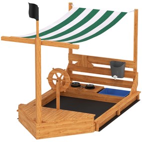 Outsunny Piaskownica z osłoną przeciwsłoneczną Piracki Statek, w zestawie zestaw kuchenny dla dzieci, Drewno Jodłowe, 180 x 103 x 144,5 cm, Pomarańczowy