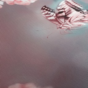 Obraz - Motyl wśród kwiatów (z zegarem) (90x30 cm)