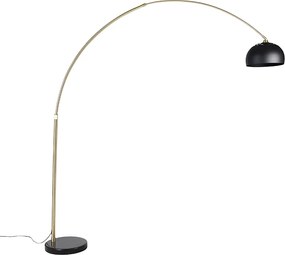 Nowoczesna lampa podłogowa łukowa mosiężna z marmurową podstawą i czarnym kloszem 32,5 cm - XXL
