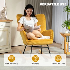 HOMCOM Krzesło bujane vintage, zakrzywione płózki, grube wypełnienie, buk &amp; stal, Żółte