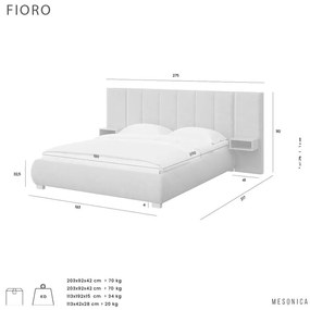 Szare tapicerowane łóżko dwuosobowe ze stelażem 180x200 cm Fioro – MESONICA