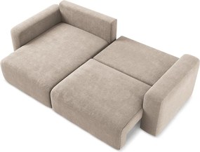 Beżowy rozkładany/ze schowkiem narożnik z tkaniny szenilowej (lewostronny/z szezlongiem) Kona – Makamii