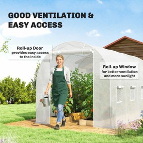 Outsunny Folia do szklarni 4 x 2 m, wodoodporna folia ogrodowa z drzwiami, 8 okien, ochrona UV, odporna polietylenowa, biały | Aosom PL