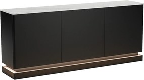 Komoda 3-drzwiowa z oświetleniem LED z MDF - Czarny i efekt białego marmuru - DEVIKA Pascala Morabito
