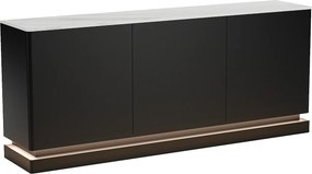 Komoda 3-drzwiowa z oświetleniem LED z MDF - Czarny i efekt białego marmuru - DEVIKA
