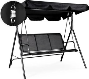 Huśtawka ogrodowa Toreno z daszkiem regulowanym, siatka tekstylna czarna