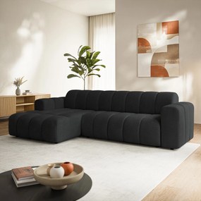 Masseno Narożnik SETIA Lewostronny L-Kształtny, Nowoczesna Sofa narożna, Tkanina Strukturalna - Czarny, ARAGON 99
