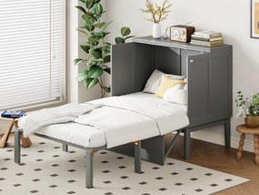 Łóżko chowane 90x200 cm z drewna - z stelażem na listwach - Szare