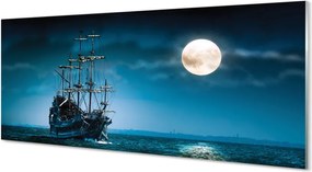 Szkło do Kuchni na Ścianę Statek nad Morzem w Blasku Księżyca