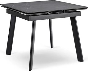 Stół Rozkładany Kwadratowy LARES 90-150 cm Ceramiczny Czarny Marmur/Czarny Loft