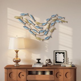 HOMCOM Sztuka ścienna z metalu, motyw ryb, odporna na rdzę, nowoczesny styl, elegancka, Jasnoniebieski | Aosom PL