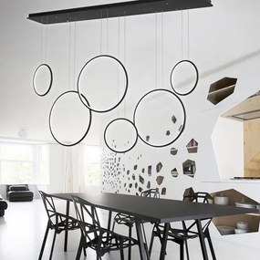 Szeroka lampa wisząca do salonu Ledowe Okręgi No.8 w stylu designerskim czarna