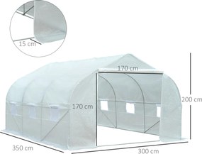 Outsunny Szklarnia Tunelowa z Metalową Konstrukcją Przestronna i Wytrzymała 35x3x2m Biała | Aosom PL