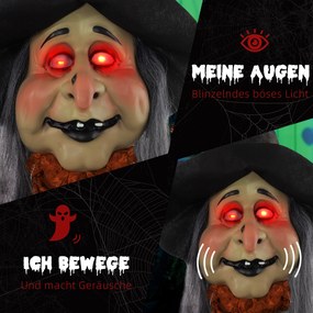 HOMCOM Wiedźma z Miksturą, Dekoracja Halloween, Straszne Dźwięki, Czerwone Oczy, Ruchoma, 183 cm