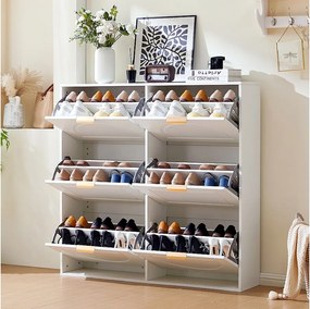 Nowoczesna szafka na buty 6-komorowa z drzwiami uchylnymi - 118 x 25 x 115 cm - do przedpokoju i korytarza - MDF - biała