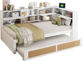 Sofa rozkładana - 90 x 200 cm + 90 x 190 cm - Sofa rozkładana - schowek - drewno sosnowe + sklejka + MDF - biała