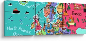 Obraz - Dziecięca mapa Europy (z zegarem) (90x30 cm)