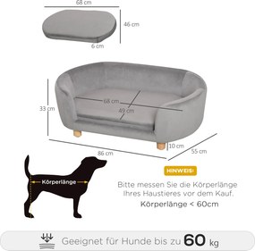 PawHut Sofa dla zwierząt domowych Sofa dla psa koty psy drewno brzozowe nowoczesna jasnoszary