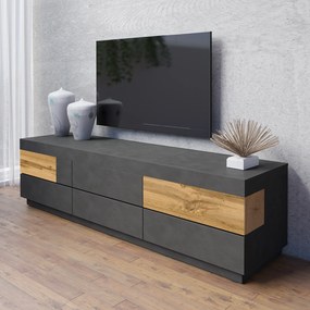 Szafka RTV stojąca SILVANA 206 cm do Salonu pod Telewizor 6 Szuflad - Odcienie szarości