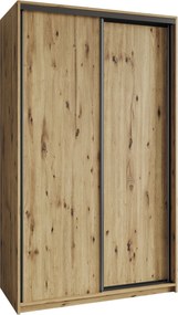 Szafa Przesuwna NISSE 120 cm Szafa Dwudrzwiowa z Szufladami Dąb Artisan / Czarne Profile
