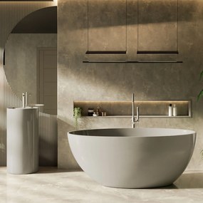 Zestaw KALMI z konglomeratu w kolorze szarym błyszczącym wanna wolnostojąca i umywalka wolnostojąca z konglomeratu