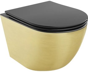 Mexen Lena miska wc Rimless z deską wolnoopadającą slim, duroplast, czarna mat/złota wzór linie - 30224077